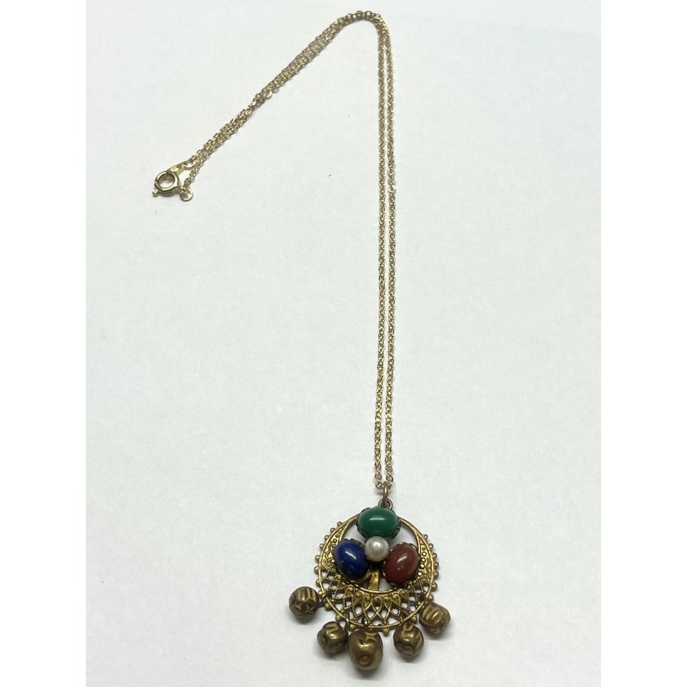 Vintage stone beaded charm pendant necklace